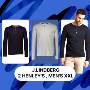 J. Lindeberg 2 Long Sleeve Henley Shirts, Black & Grey XXL Pre-loved Condition